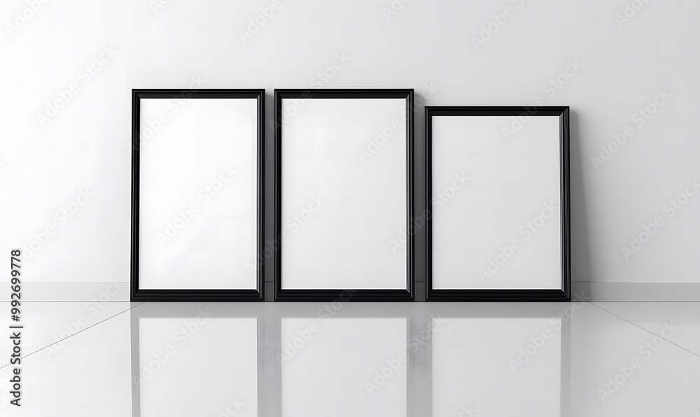 Three Empty Picture Frames with Blank Space on White Wall – Minimalist Home Decor Concept Design Three Empty Picture Frames with Blank Space on White Wall – Minimalist Home Decor Concept Design
