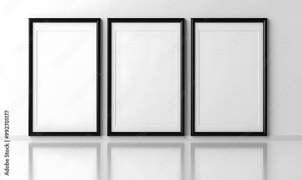 Three Empty Picture Frames with Blank Space on White Wall – Minimalist Home Decor Concept Design Three Empty Picture Frames with Blank Space on White Wall – Minimalist Home Decor Concept Design