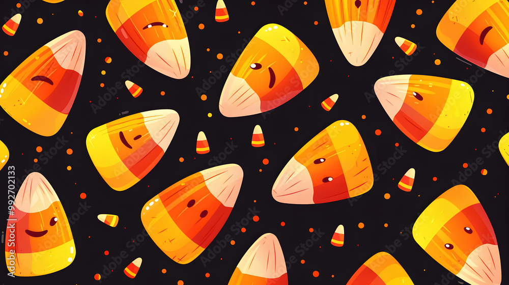 A pattern of cartoonish yellow corn on a black background A pattern of cartoonish yellow corn on a black background