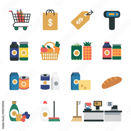 illustrations vector sale offer supper market items icon  for juice and basket ,label ,price , fruits , others 
