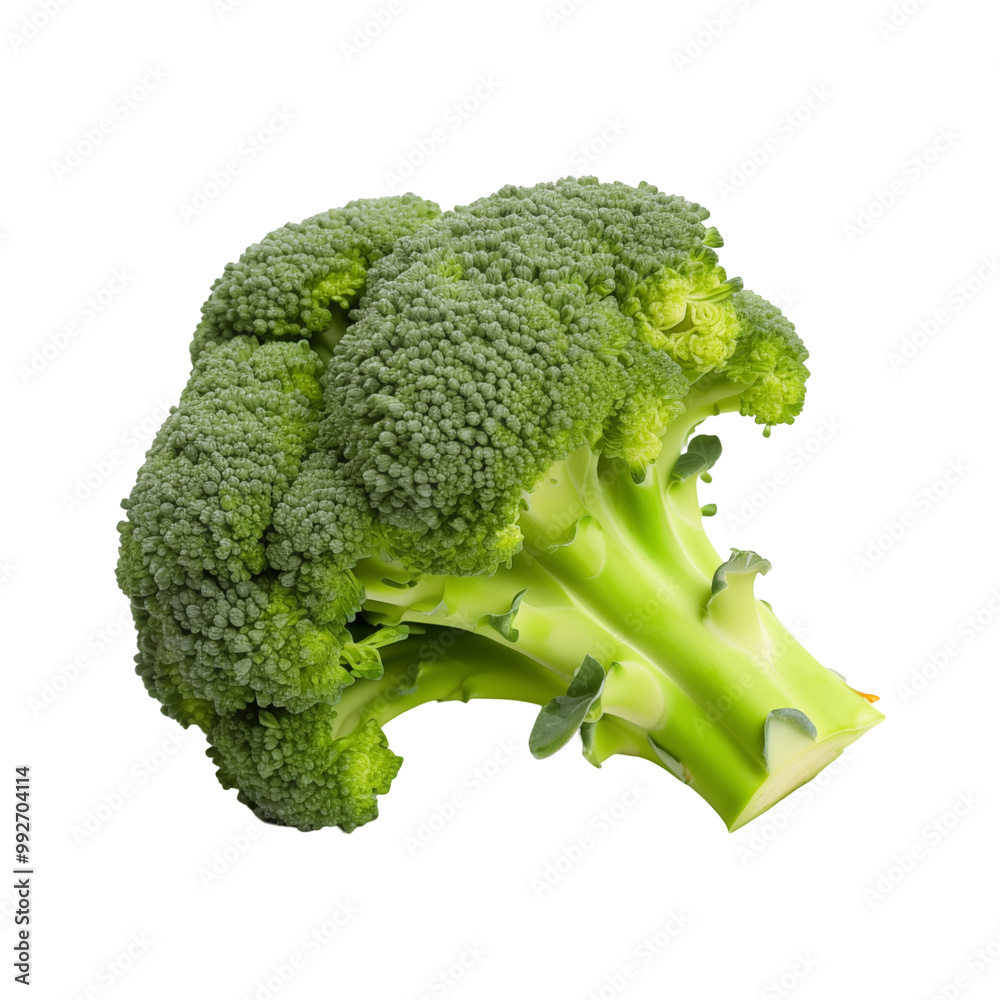 Fresh Green Broccoli Head With Thick Stalk On A White Background Fresh Green Broccoli Head With Thick Stalk On A White Background
