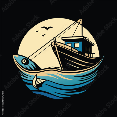 fishing bode man t-shirt vector illustration art design 