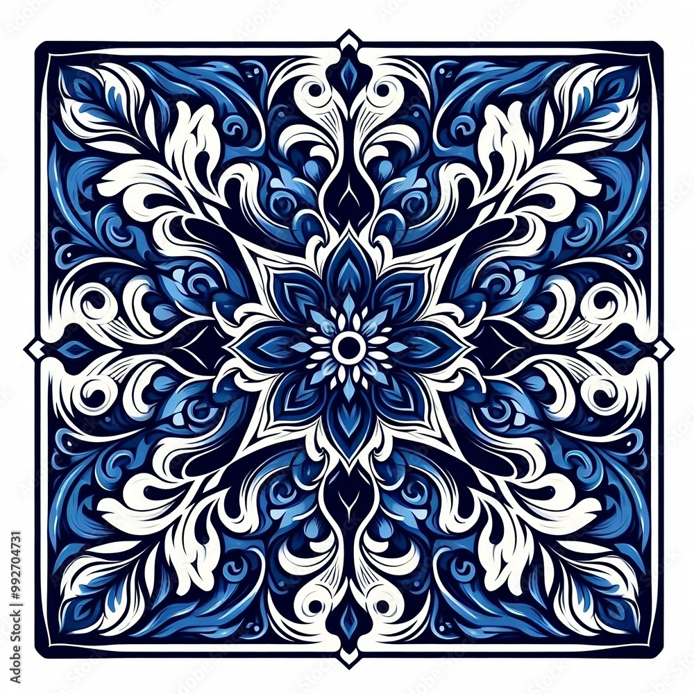 Ornate Blue Floral Mandala Design symmetrical pattern Ornate Blue Floral Mandala Design symmetrical pattern