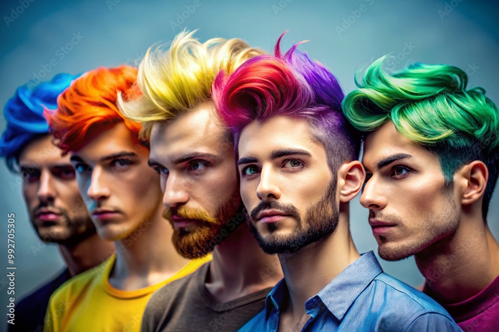 Fototapeta premium Diverse Men’s Hair Colors Showcasing Modern Trends in Hairstyles for Fashion and Style Inspiration