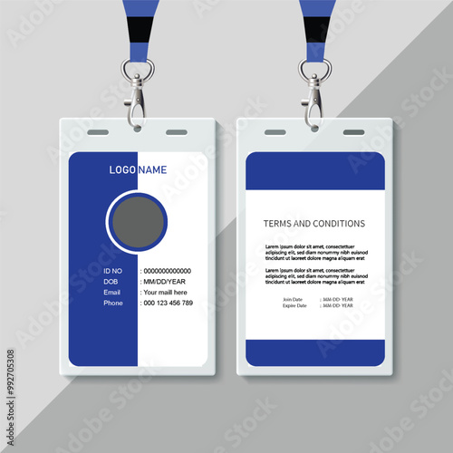 Abstract Geometric Blue Id Card Design, Professional Identity Card Template