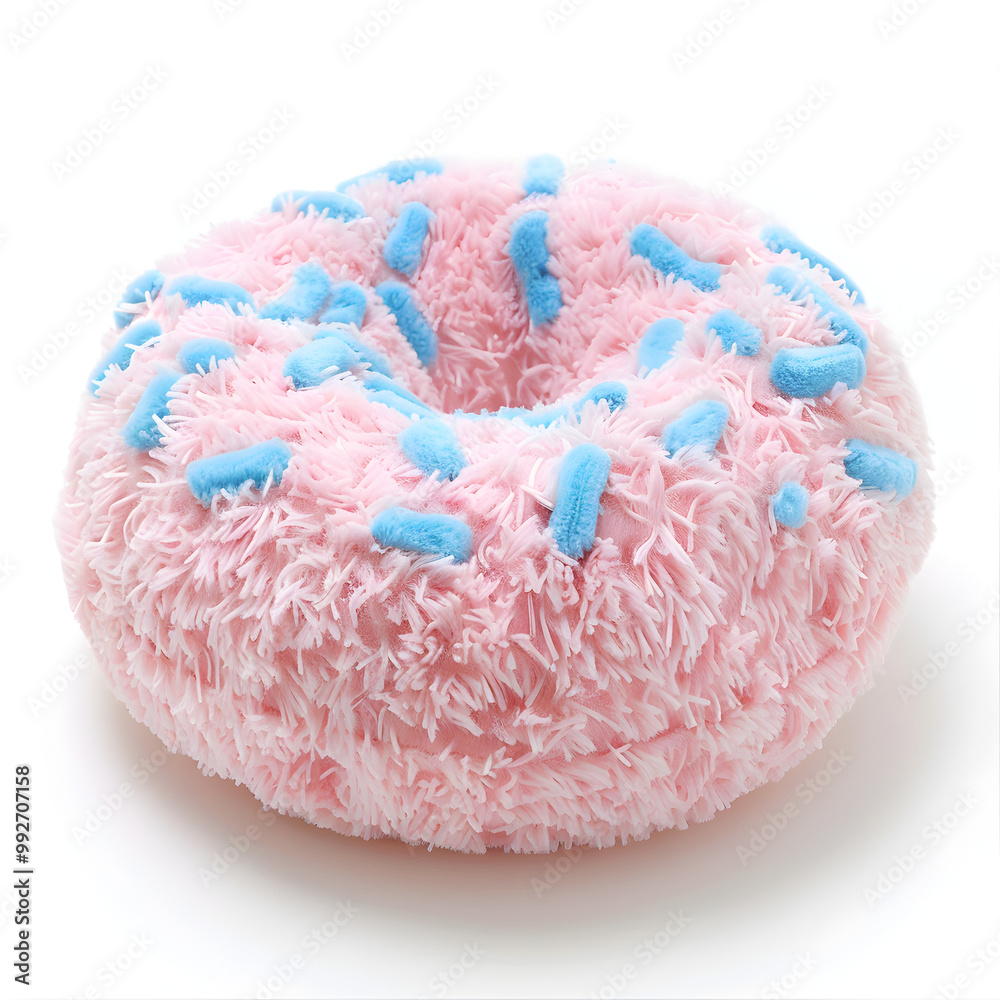 A pink and blue donut with sprinkles on it A pink and blue donut with sprinkles on it