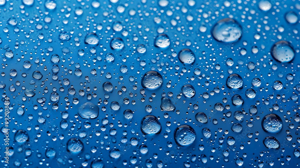 Close-Up Macro Photography of Water Droplets on a Vibrant Blue Surface, Capturing the Beauty of Nature's Tiny Wonders Close-Up Macro Photography of Water Droplets on a Vibrant Blue Surface, Capturing the Beauty of Nature's Tiny Wonders
