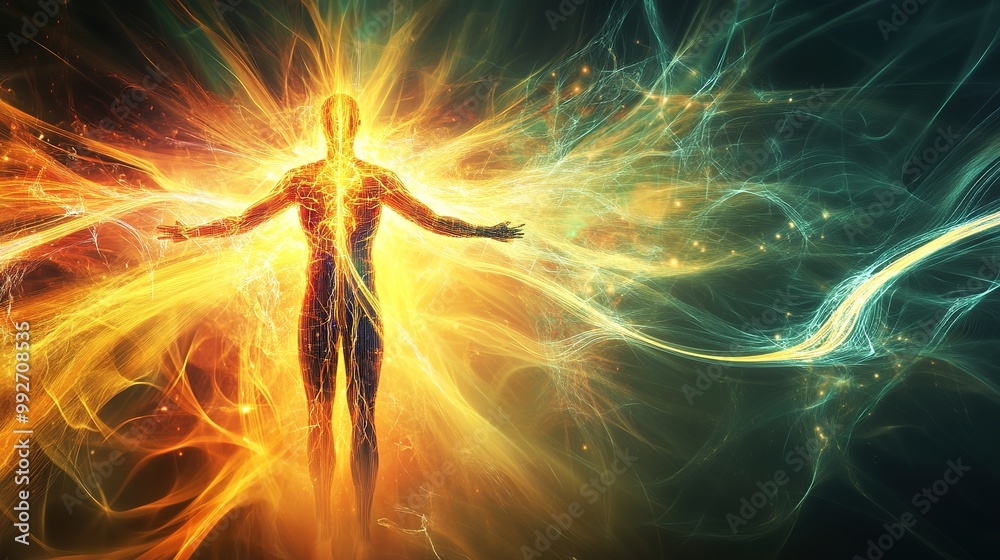 A captivating visual representation of a magnetic field surrounding an individual, symbolizing the attraction of prosperity, success, and achievement. 