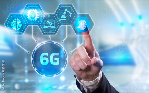 The concept of 6G network, high-speed mobile Internet, new generation networks. Business, modern technology, internet and networking concept. photo