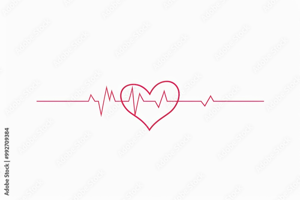 Continuous one line drawing heart pulse logo icon. Red and white colors. Heartbeat lone Continuous one line drawing heart pulse logo icon. Red and white colors. Heartbeat lone