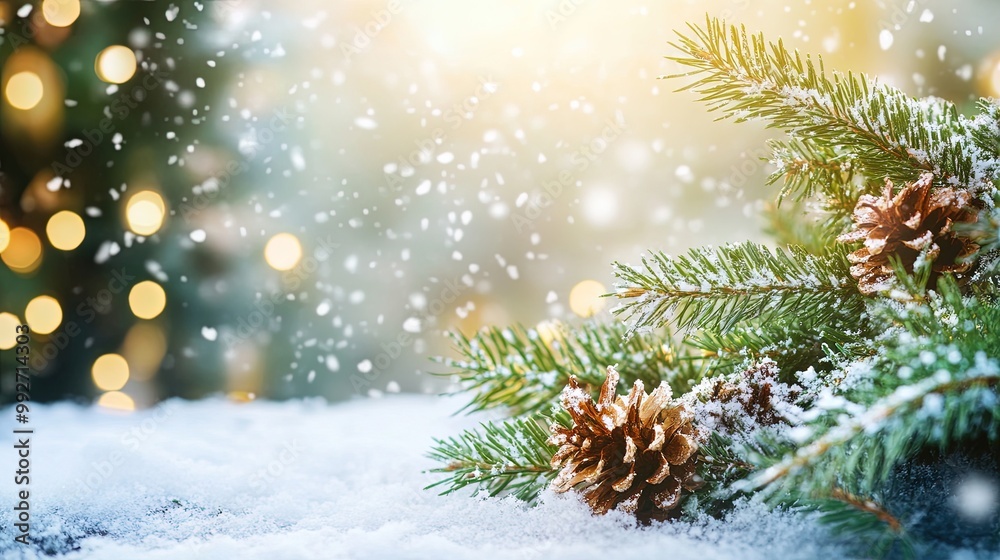 Christmas Scene with Fir Tree and Snow in the Background