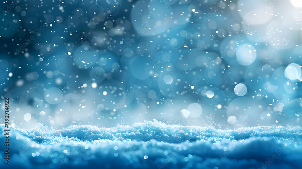 Obraz premium Abstract Winter Background with Sparkling Snow and Blue Bokeh Lights