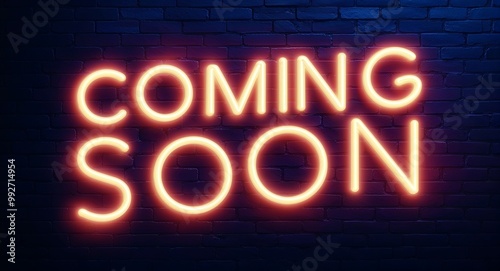 Wallpaper Mural coming soon word lettering glowing with neon light on dark brick wall background Torontodigital.ca