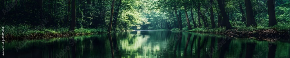Tranquil River Winding Through Lush Forest Landscape Tranquil River Winding Through Lush Forest Landscape