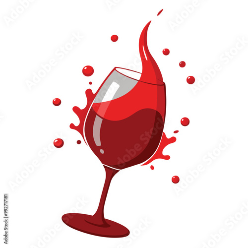 Wine Glass with Splashing Red Wine, vector illustration on white background.