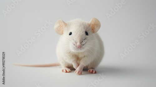 A white mouse is sitting on a white background