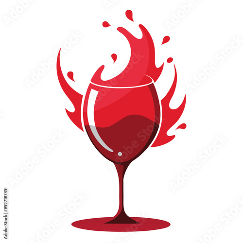 Wine Glass with Splashing Red Wine, vector illustration on white background.