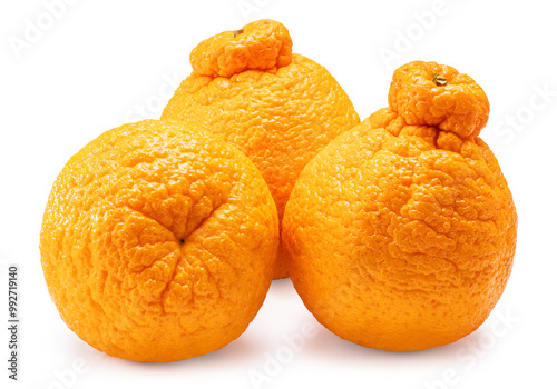 Fresh Orange fruit on whithe background, Dekopon orange or sumo mandarin tangerine isolate on white with clipping path. photo