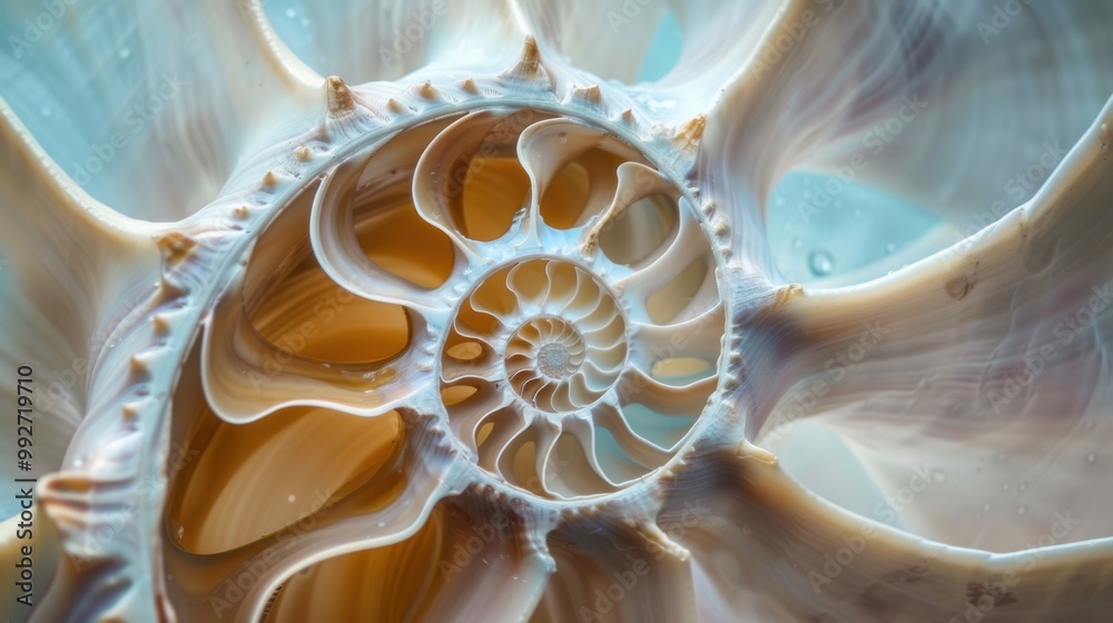 Abstract depiction of a nautilus shell, focusing on its intricate geometric design. The shell's natural swirl is a stunning visual element in this art piece. Abstract depiction of a nautilus shell, focusing on its intricate geometric design. The shell's natural swirl is a stunning visual element in this art piece.