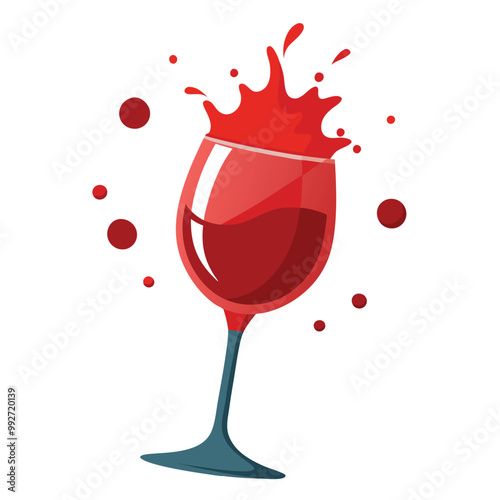 Wine Glass with Splashing Red Wine, vector illustration on white background.