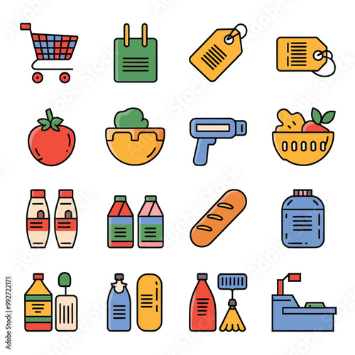 illustrations vector sale offer supper market items icon  for juice and basket ,label ,price , fruits , others 