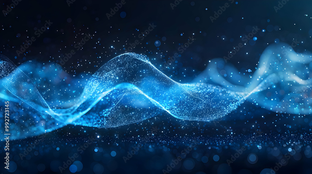 Abstract 3D Rendered Blue Wave with Glowing Particles and Bokeh Background, Ideal for Modern Design Projects Abstract 3D Rendered Blue Wave with Glowing Particles and Bokeh Background, Ideal for Modern Design Projects