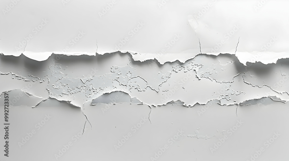 A Close-Up of a Cracked and Peeling White Wall, Showing the Texture and Depth of the Damage, Creating an Abstract and Textural Background A Close-Up of a Cracked and Peeling White Wall, Showing the Texture and Depth of the Damage, Creating an Abstract and Textural Background