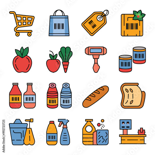 illustrations vector sale offer supper market items icon  for juice and basket ,label ,price , fruits , others 