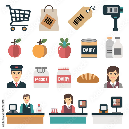 illustrations vector sale offer supper market items icon  for juice and basket ,label ,price , fruits , others 