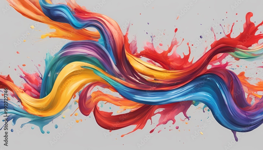 Fototapeta premium 飛沫を上げて波打つカラフルなインク 背景素材