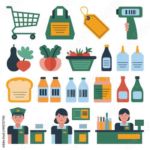 illustrations vector sale offer supper market items icon  for juice and basket ,label ,price , fruits , others 

