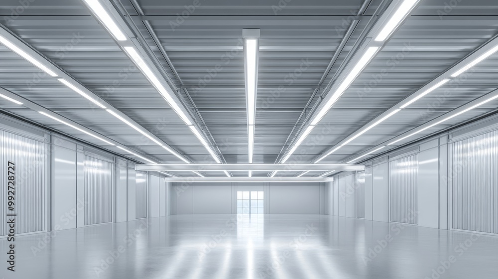 Aluminum ceiling frame structure with plasterboard rails, sharp lines, minimalistic, industrial workspace, wide-angle view, realistic lighting, photo-realistic style Aluminum ceiling frame structure with plasterboard rails, sharp lines, minimalistic, industrial workspace, wide-angle view, realistic lighting, photo-realistic style