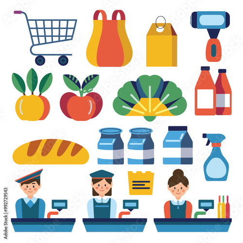 illustrations vector sale offer supper market items icon  for juice and basket ,label ,price , fruits , others 
