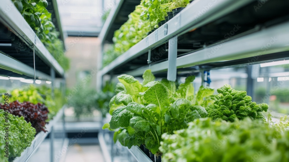 Advanced vertical farming technology inside an indoor greenhouse, hydroponic systems stacked with thriving plants. Advanced vertical farming technology inside an indoor greenhouse, hydroponic systems stacked with thriving plants.