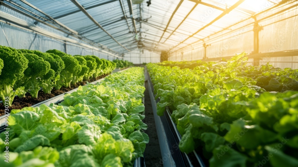 Agricultural greenhouse with hydroponic shelves, advanced technology nurturing plants in a futuristic vertical farm. Agricultural greenhouse with hydroponic shelves, advanced technology nurturing plants in a futuristic vertical farm.
