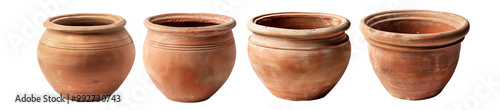 Pack of terracotta clay pot set on a transparent background