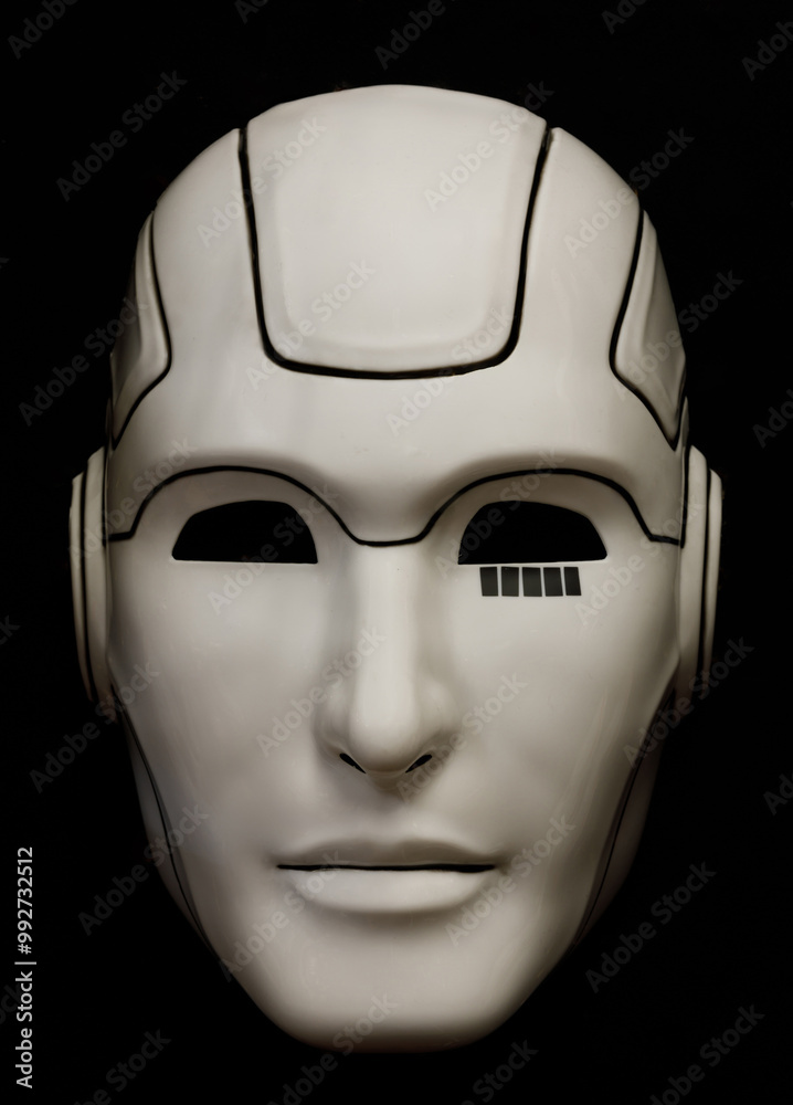 Human Robot Face Mask Isolated Against Black Background Human Robot Face Mask Isolated Against Black Background