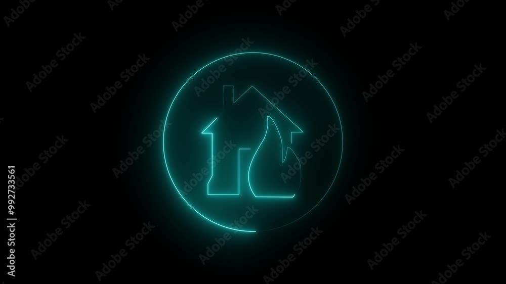 Glowing neon line Fire in burning house icon isolated on black background. 4K Video motion graphic animation Glowing neon line Fire in burning house icon isolated on black background. 4K Video motion graphic animation
