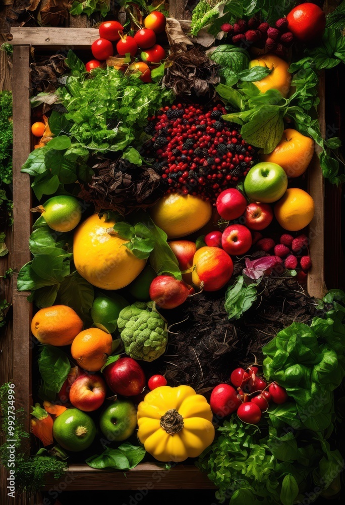 captivating close image overflowing compost bin filled vibrant organic materials like leaves, biodegradable, fruits, vegetables, soil, gardening captivating close image overflowing compost bin filled vibrant organic materials like leaves, biodegradable, fruits, vegetables, soil, gardening
