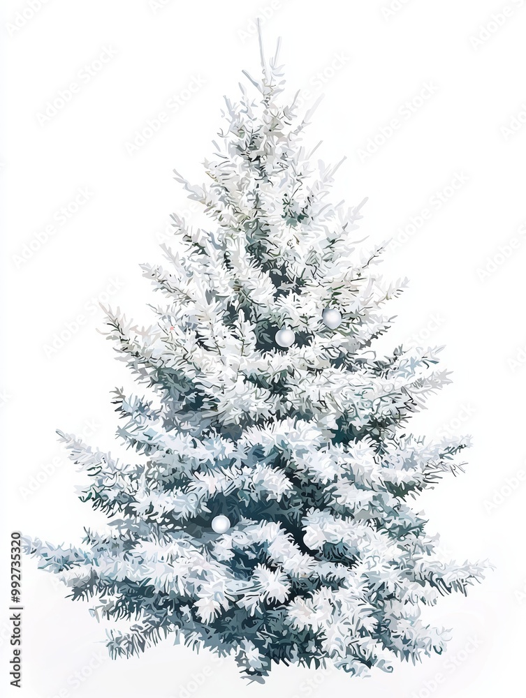 Winter Frost Christmas Tree: A 2D illustration of a Christmas tree with a frosty appearance, where the branches and ornaments are covered in a thin layer of frost Winter Frost Christmas Tree: A 2D illustration of a Christmas tree with a frosty appearance, where the branches and ornaments are covered in a thin layer of frost