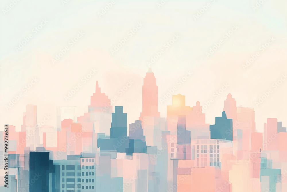 Abstract Cityscape with Pastel Buildings Fading into the Distance, Evoking a Dreamy and Surreal Atmosphere Abstract Cityscape with Pastel Buildings Fading into the Distance, Evoking a Dreamy and Surreal Atmosphere