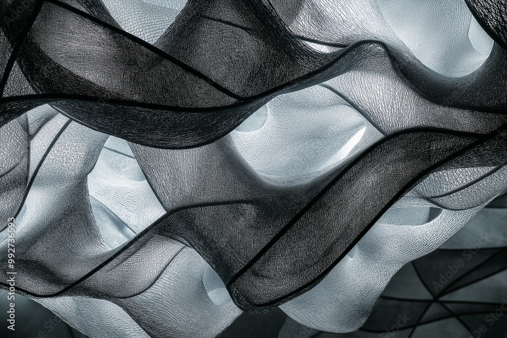 Obraz premium Intertwined Lines and Shapes Form an Intricate Mesh-Like Pattern, Evoking a Sense of Complex Beauty
