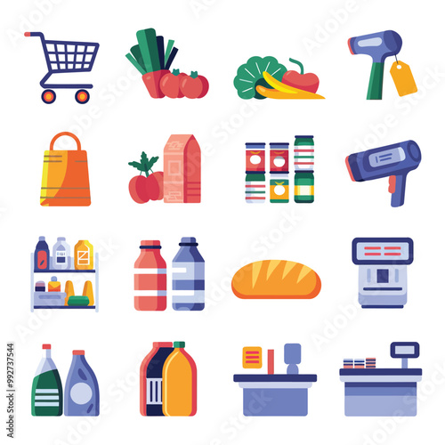 illustrations vector sale offer supper market items icon  for juice and basket ,label ,price , fruits , others 

