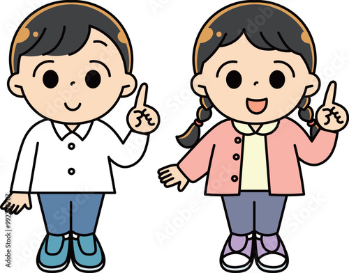 説明をする男の子と女の子のセット