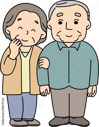 腕を組んで立つシニア夫婦