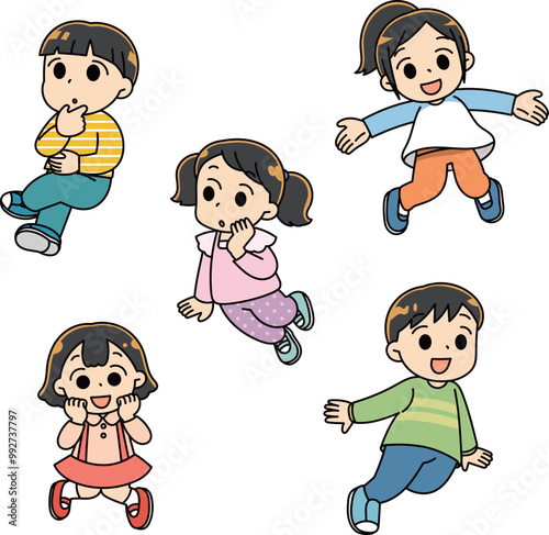 宙に浮かんでいる子供達のセット