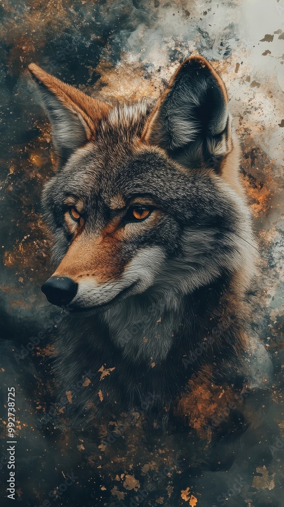 Surreal vision of a coyote in a dreamlike world, blending fantasy elements with reality. Surreal vision of a coyote in a dreamlike world, blending fantasy elements with reality.