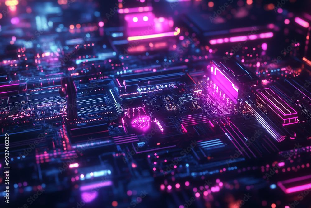 Neon Shapes in a Digital World of Glowing Circuits: An Abstract Futuristic Artwork Neon Shapes in a Digital World of Glowing Circuits: An Abstract Futuristic Artwork