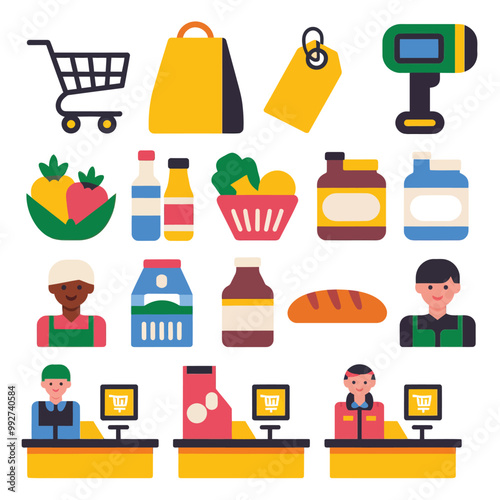 illustrations vector sale offer supper market items icon  for juice and basket ,label ,price , fruits , others 

