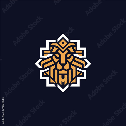 Square lion head vector logo design